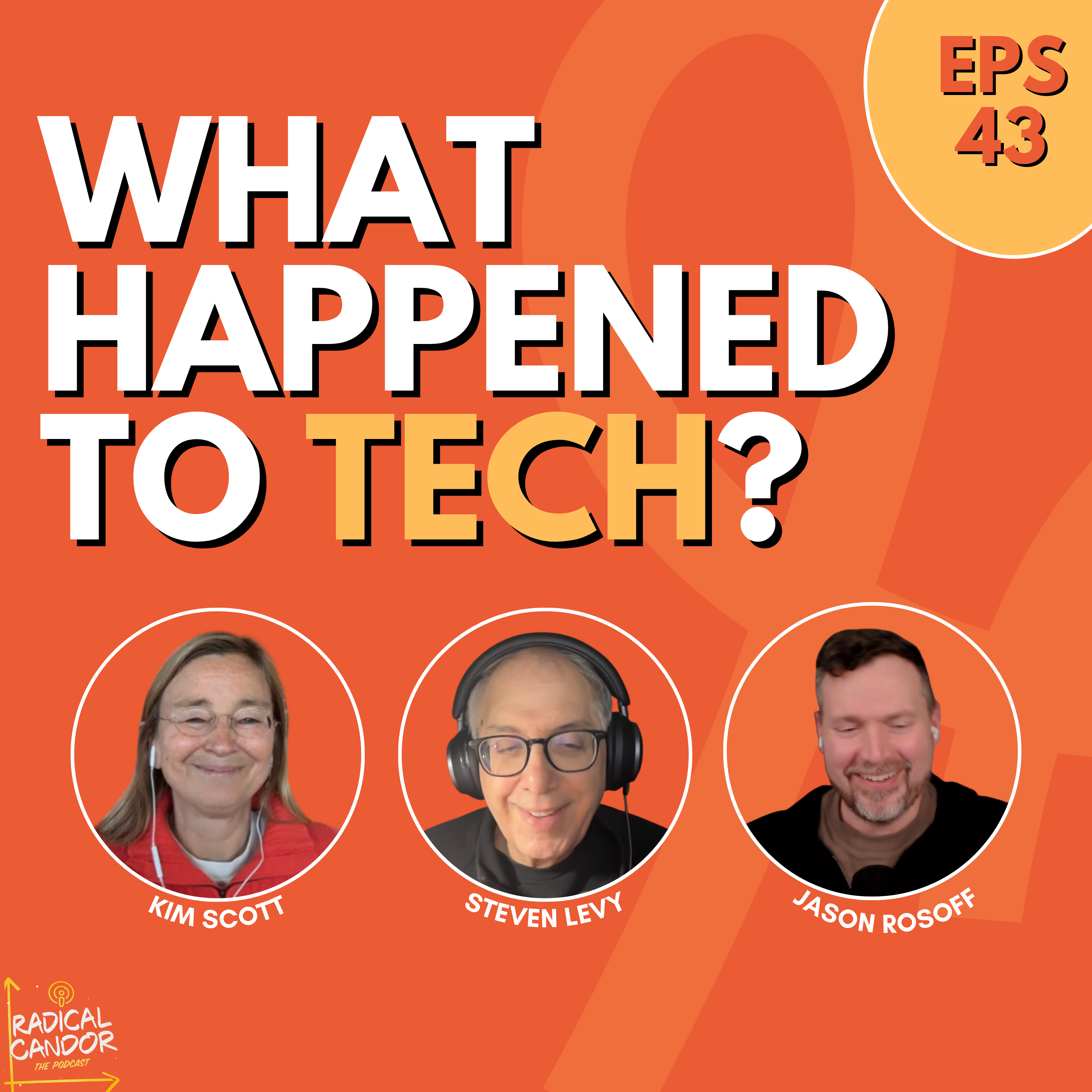 three peoples heads on an orange background