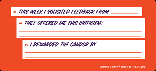 Fill in the blanks: who you asked for feedback, what they said, and how you rewarded the candor.